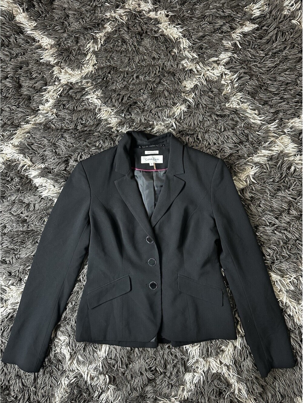 Calvin Klein Womens Stretch Blazer Jacket Black 3 Button Workwear Size 2